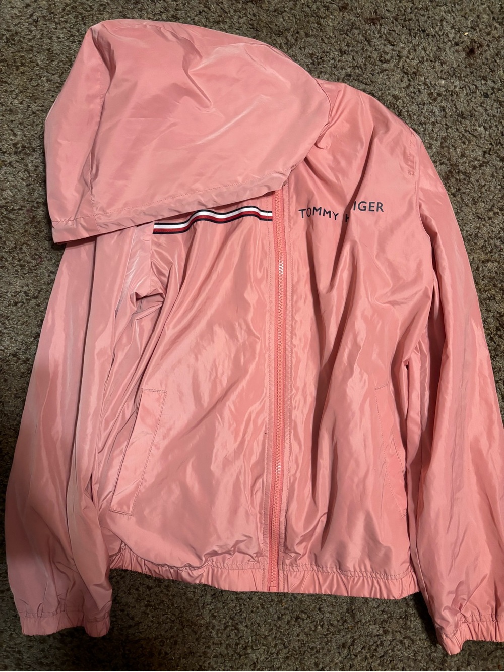 Tommy Hilfiger Pink Hooded Bomber Jacket with Signature Stripe